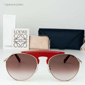 Loewe Men Sunglasses LW40005U 33G Red Leather Brown Gradient Pilot BRAND NEW